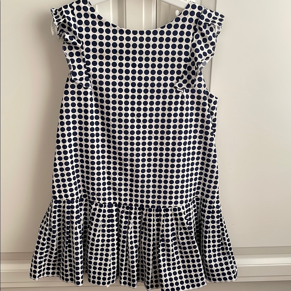Jacadi dress size 5. Navy blue dot pattern. Drop waist shift dress.